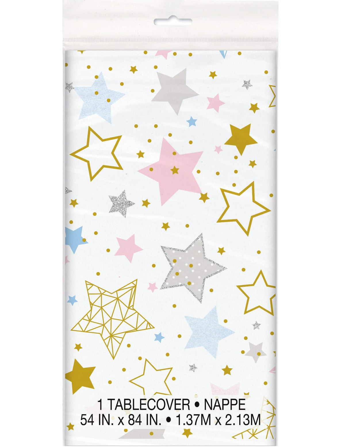 Bijeli plastični stolnjak Twinkle Twinkle Little Star s višebojnim zvjezdicama
