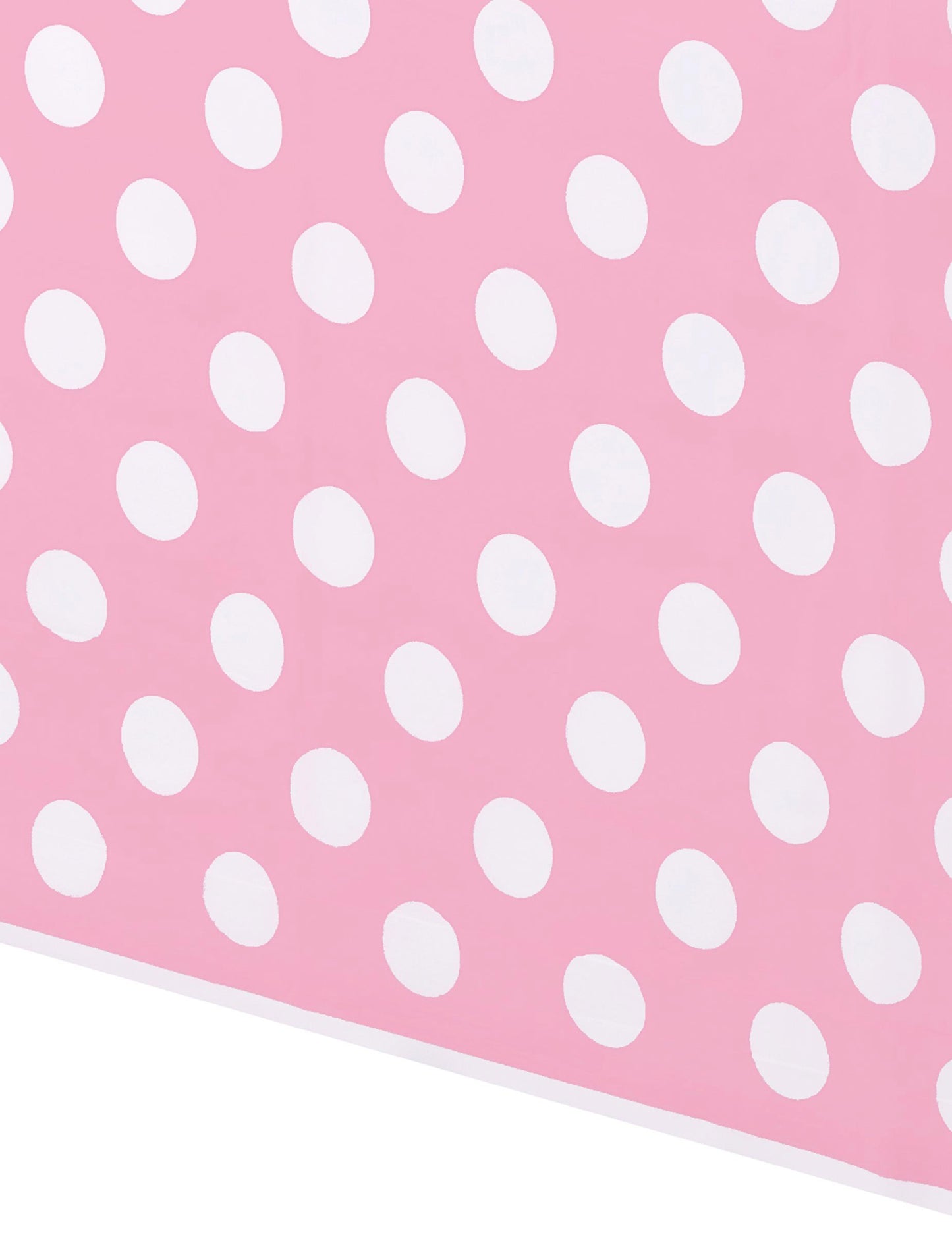 Détail du motif de la nappe décoration rétro rose à pois blancs en plastique