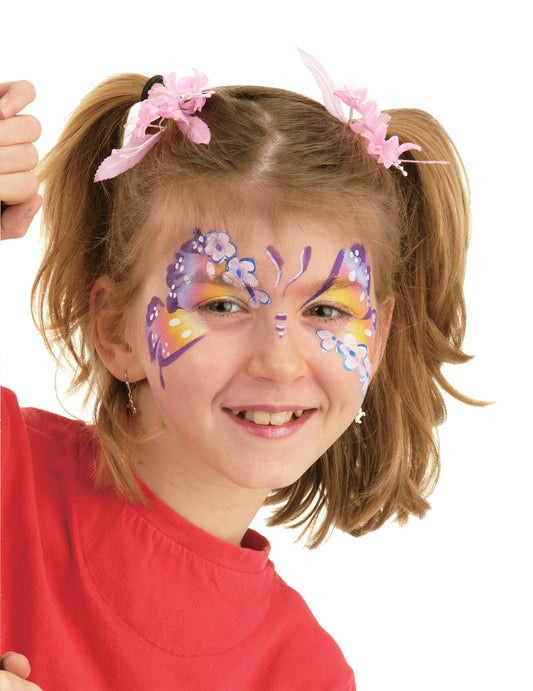 Exemple de maquillage papillon réalisé avec la palette de maquillage professionnelle à l'eau thème fille