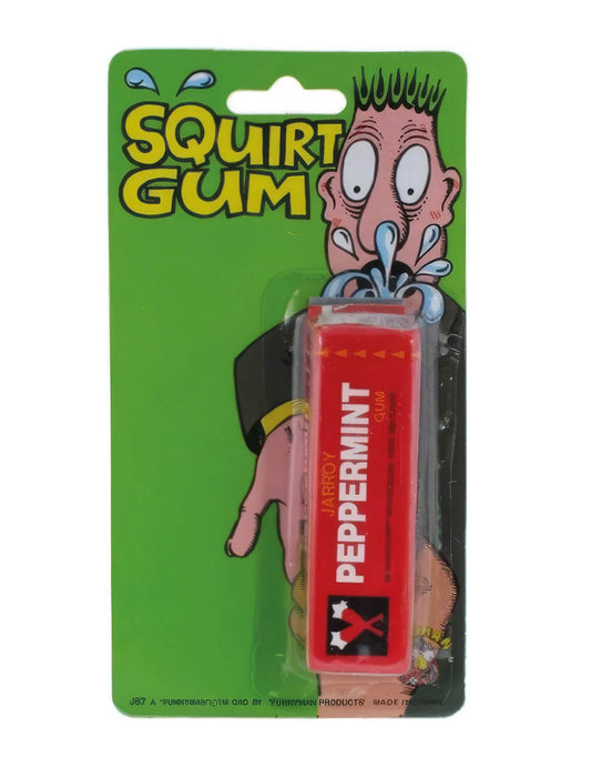 Détail de l'emballage du paquet de chewing-gum lance eau farces et attrapes