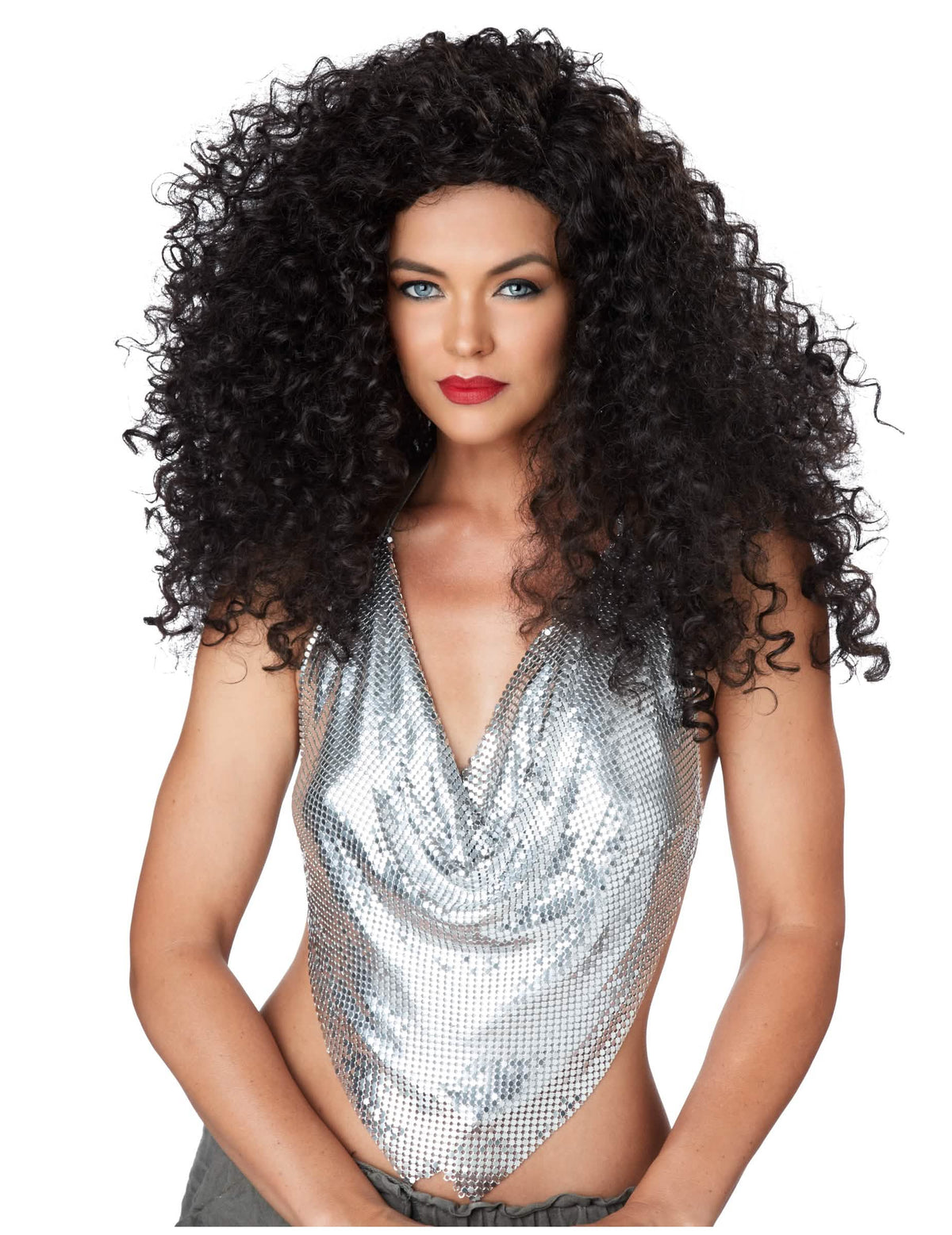 Voluminozna i kovrčava crna disco diva perika za ženu