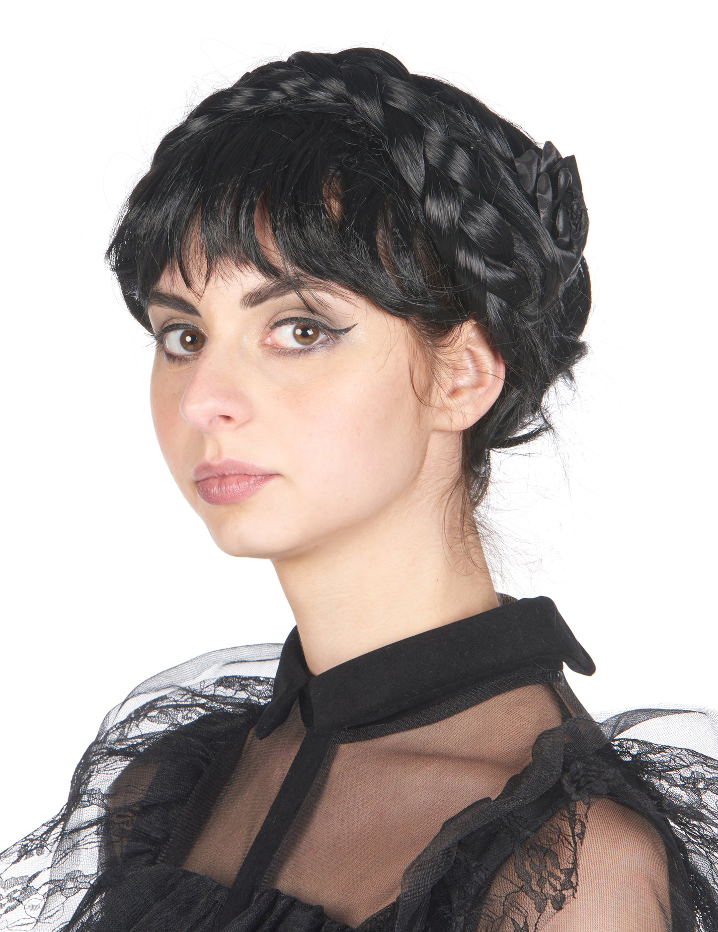 Odrasla crna pletenica gotička perika