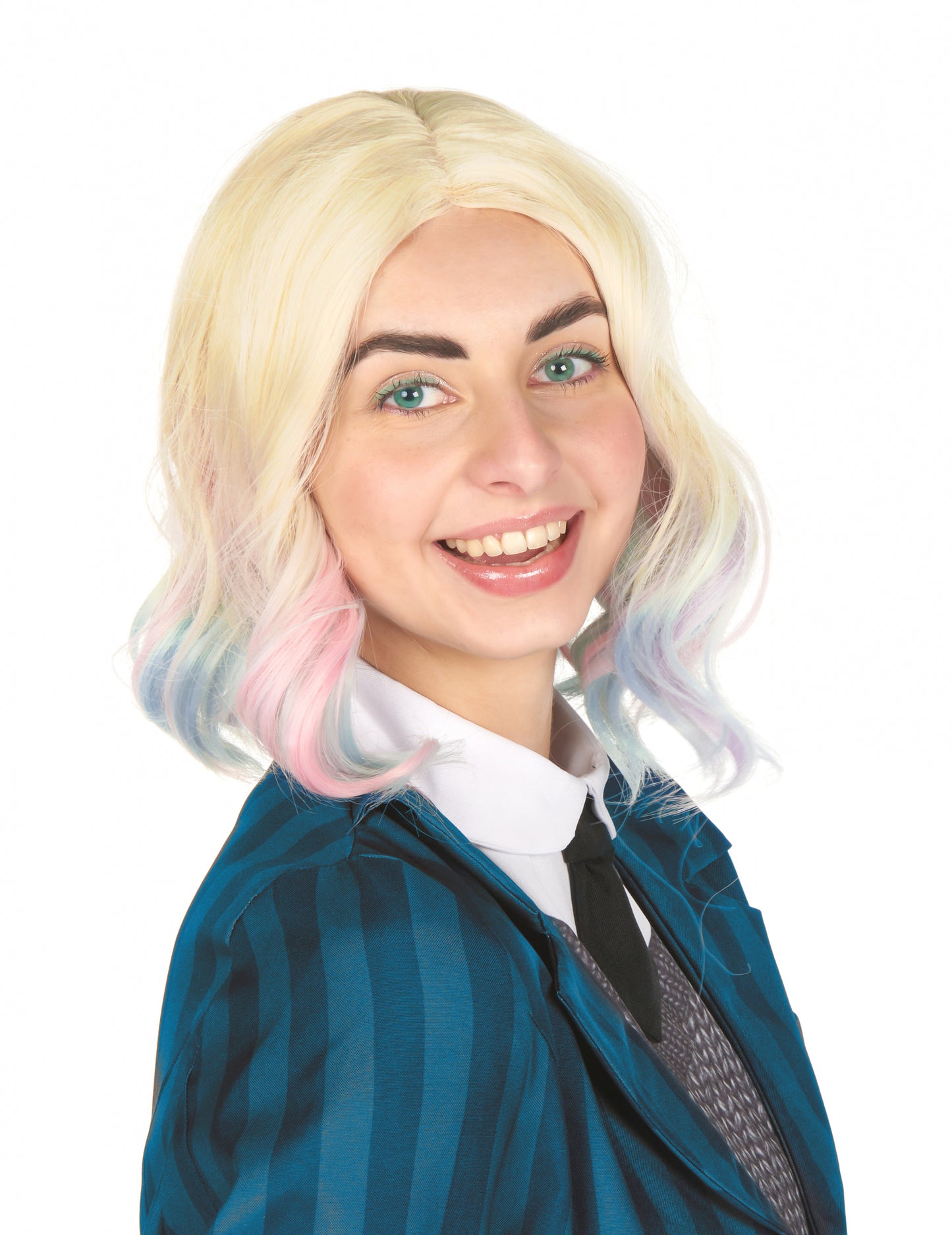 Plavokosa valovita luksuzna perika s plavim i odraslim ružama