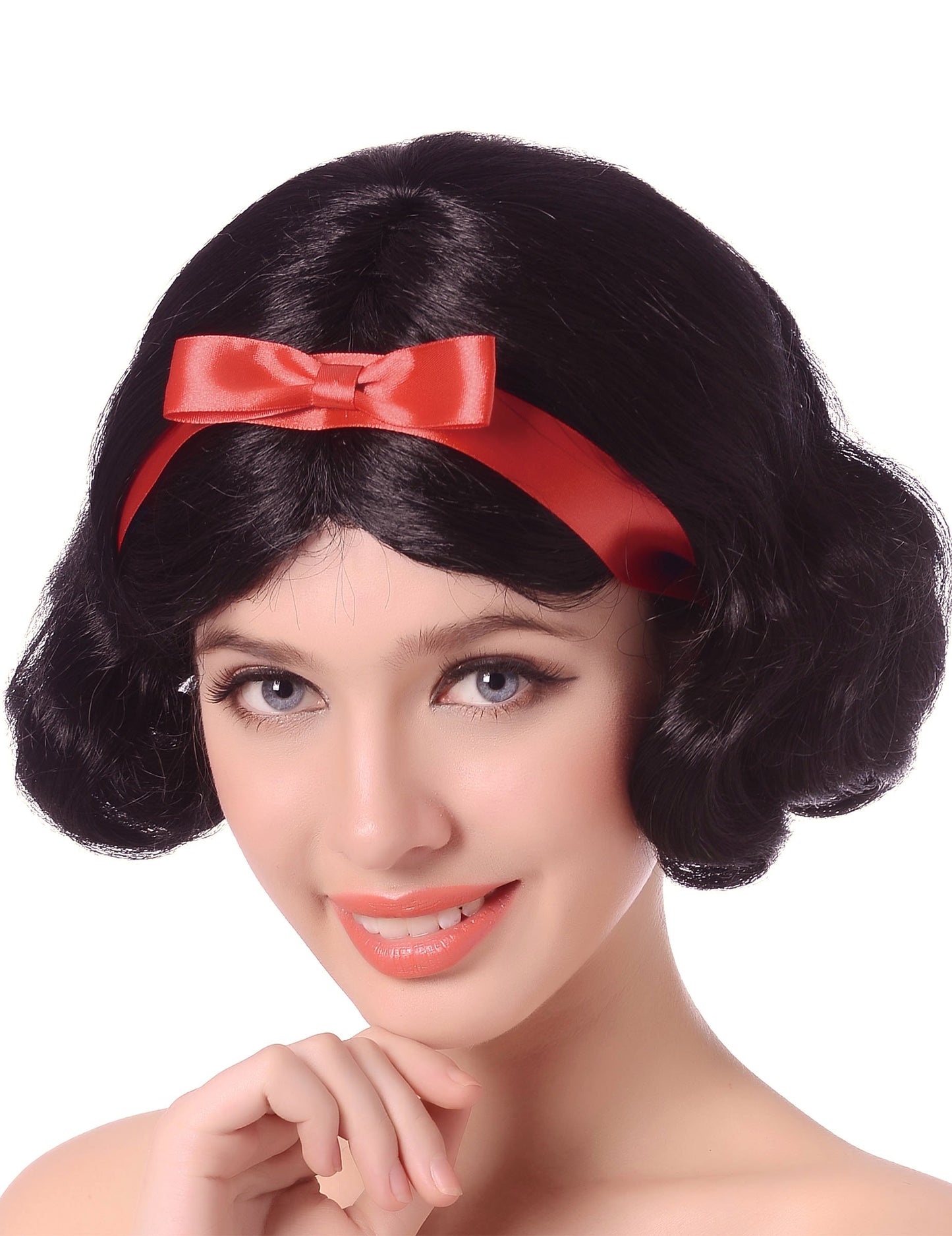 Crna odrasla perika za bajku s crvenom mašnom