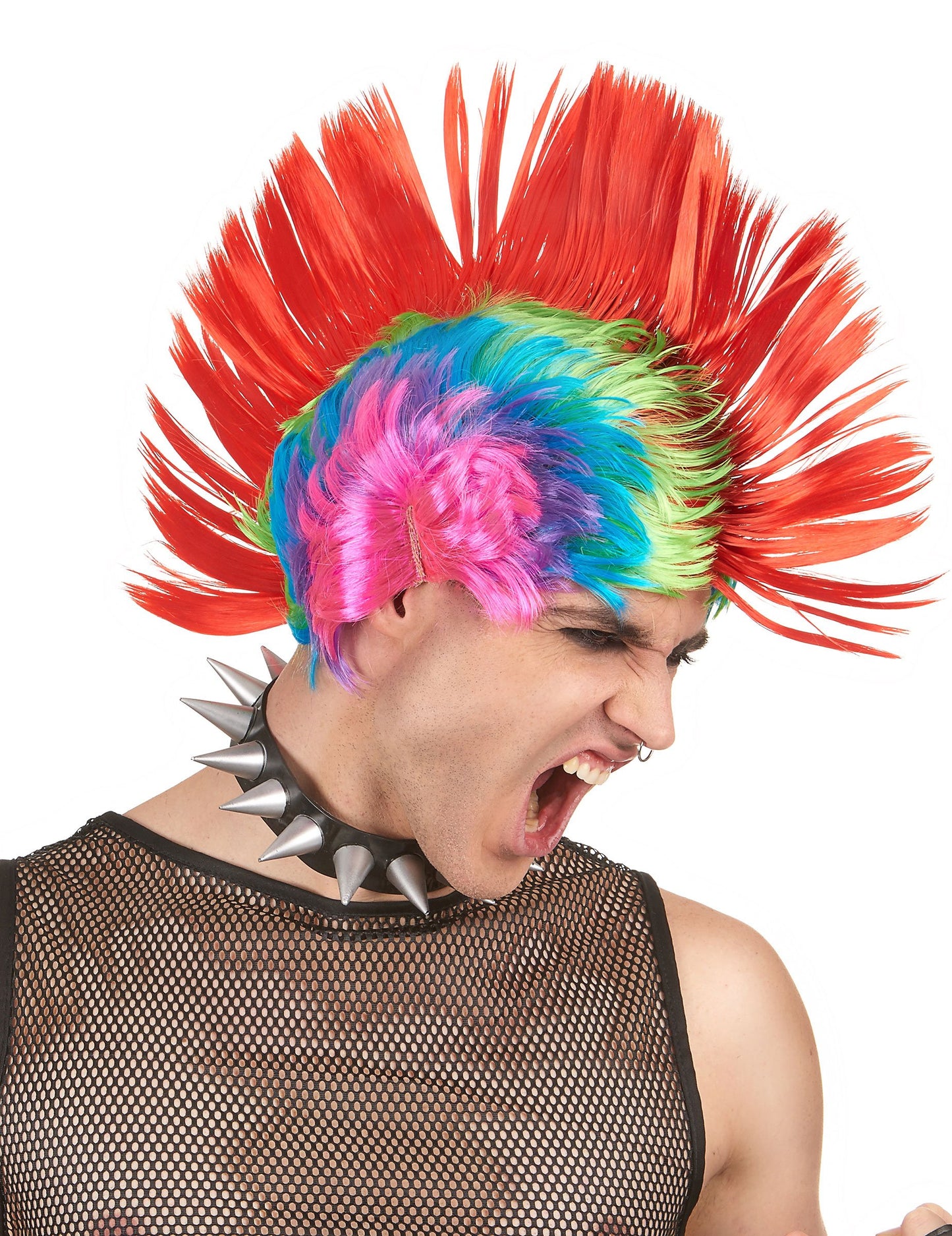 Perruque punk pour homme multicolore à crête