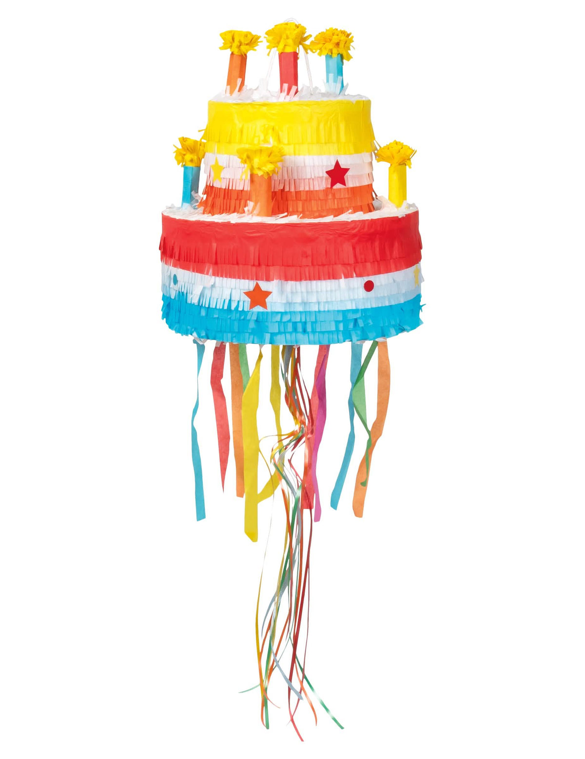 Piñata torta za rođendan za dijete višebojno sa svijeće i vrpcama