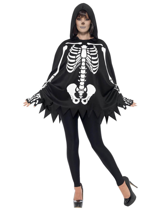 Vue de face du poncho squelette pour adulte
