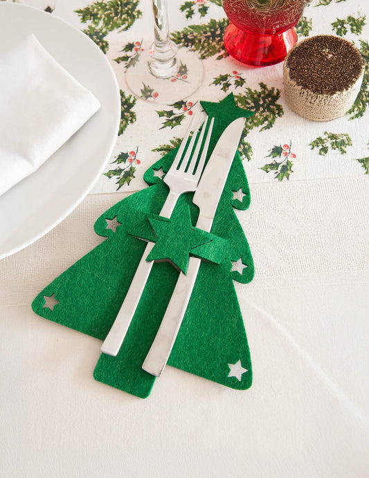 Mise en situation des couverts du porte-couverts sapin pour décoration de Noël