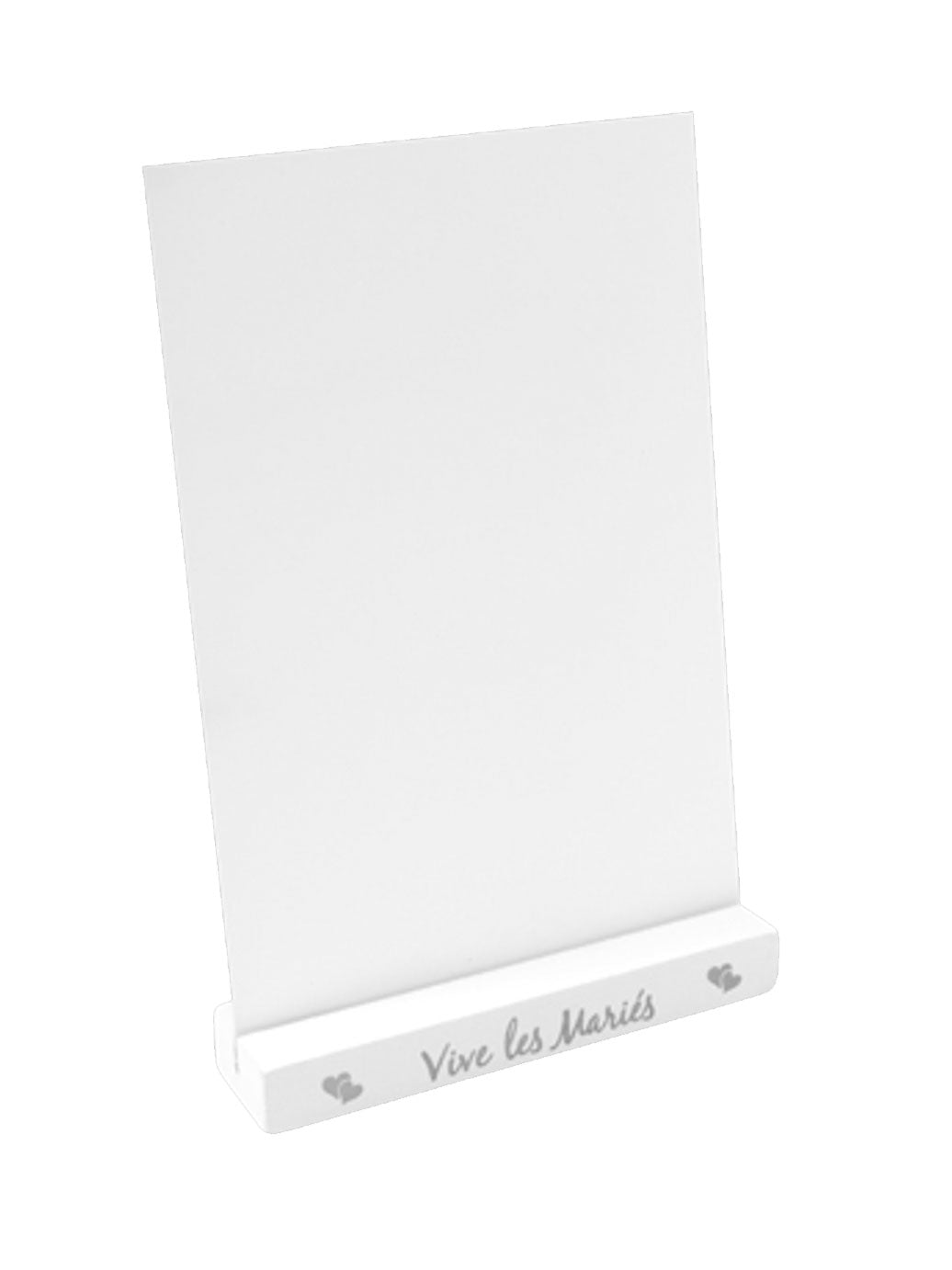 Drveni držač jelovnika, "Vive les mariés" (Živjeli mladenci), srebrni i bijeli, 18 x 12 x 3 cm