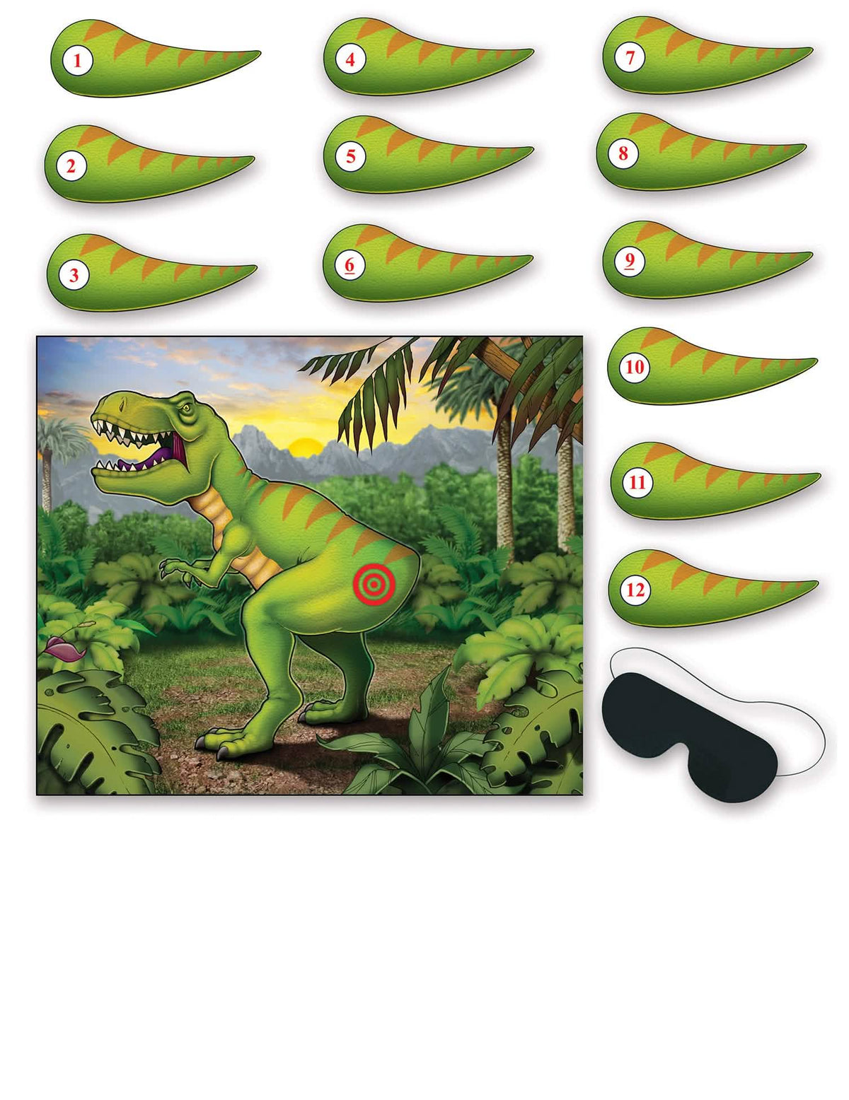Igra za zabavu dinosaurus za djecu zelena s numeriranim repovima i crnim povezom za oči
