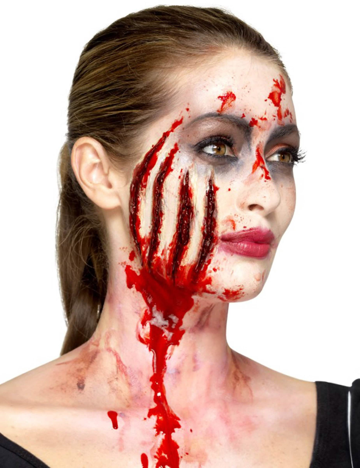 Pogled tri četvrtine na lateks protezu zarezi halloween