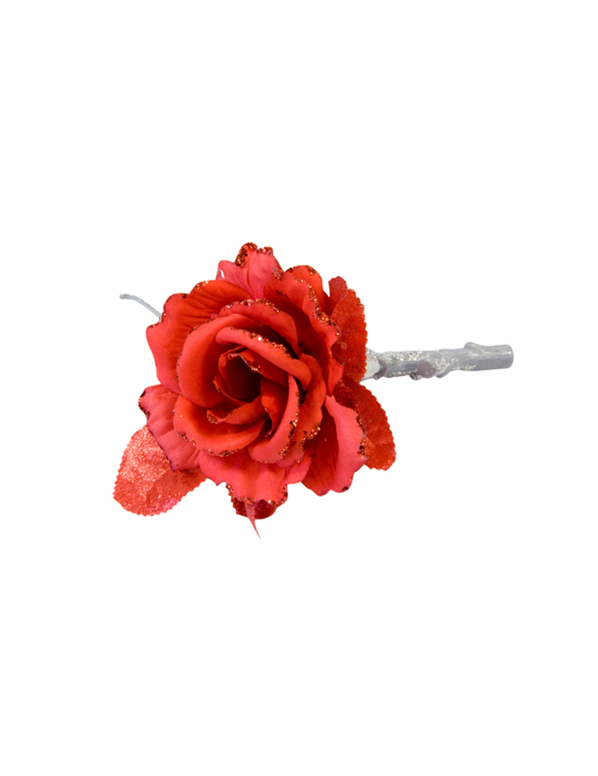 Rose artificielle sur branche pour décoration mariage rouge avec paillettes