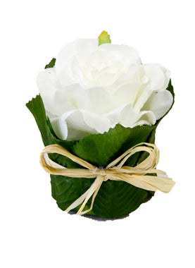 Rose blanche dans un pot en feuillage 8 x 6 cm décoration champêtre