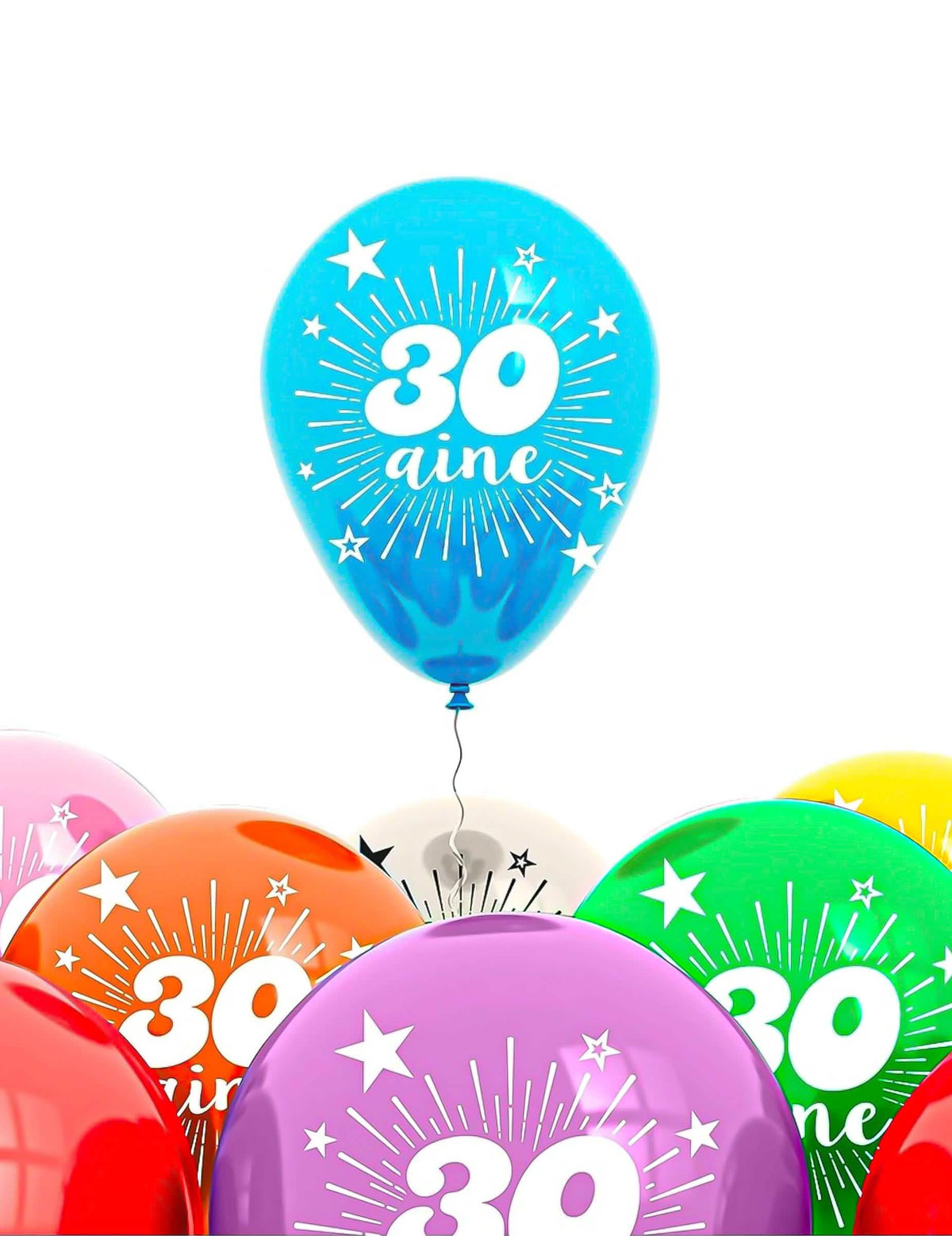 baloni 30 godina za odrasli višebojni s motivima zvijezda i natpisom 30 aine