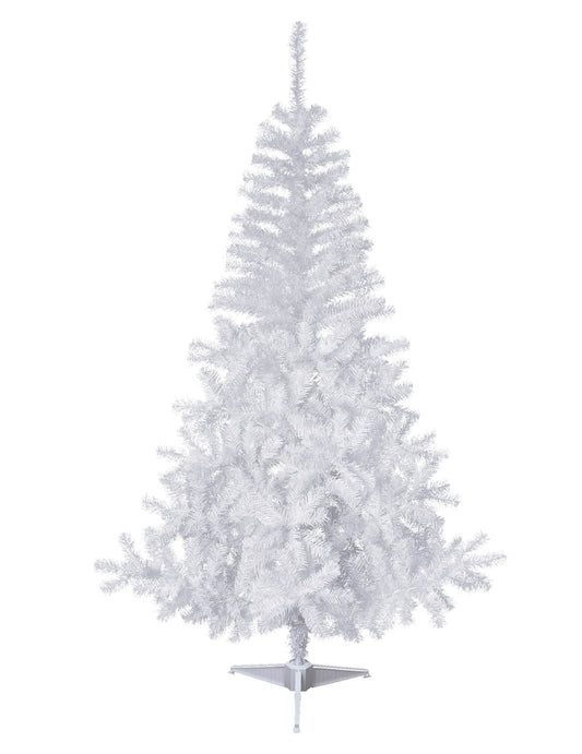 Vue de face du sapin artificiel enneigé blanc réaliste sur pied
