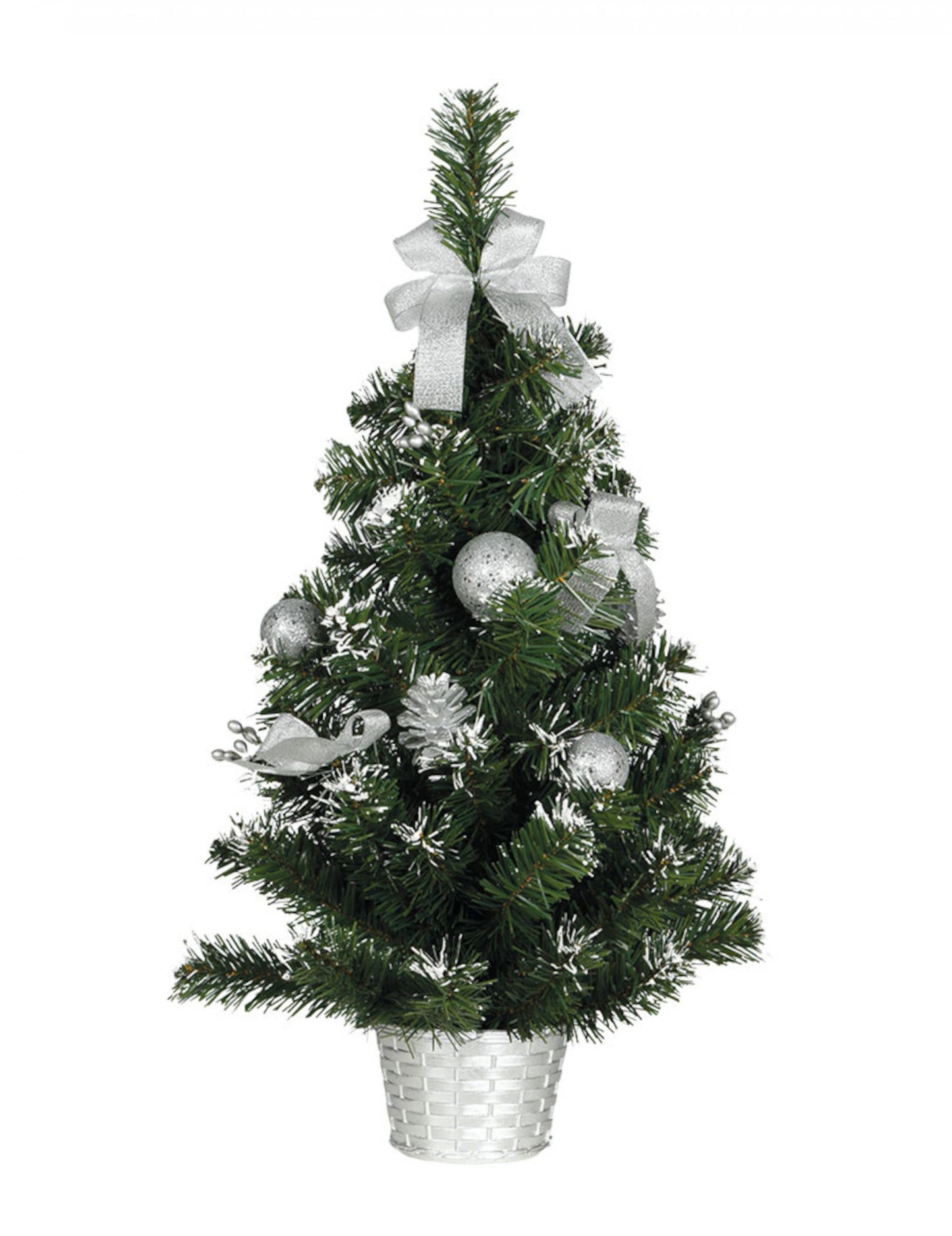 Božićno drvce na postolju sa srebrnim ukrasima 60 cm snježni izgled