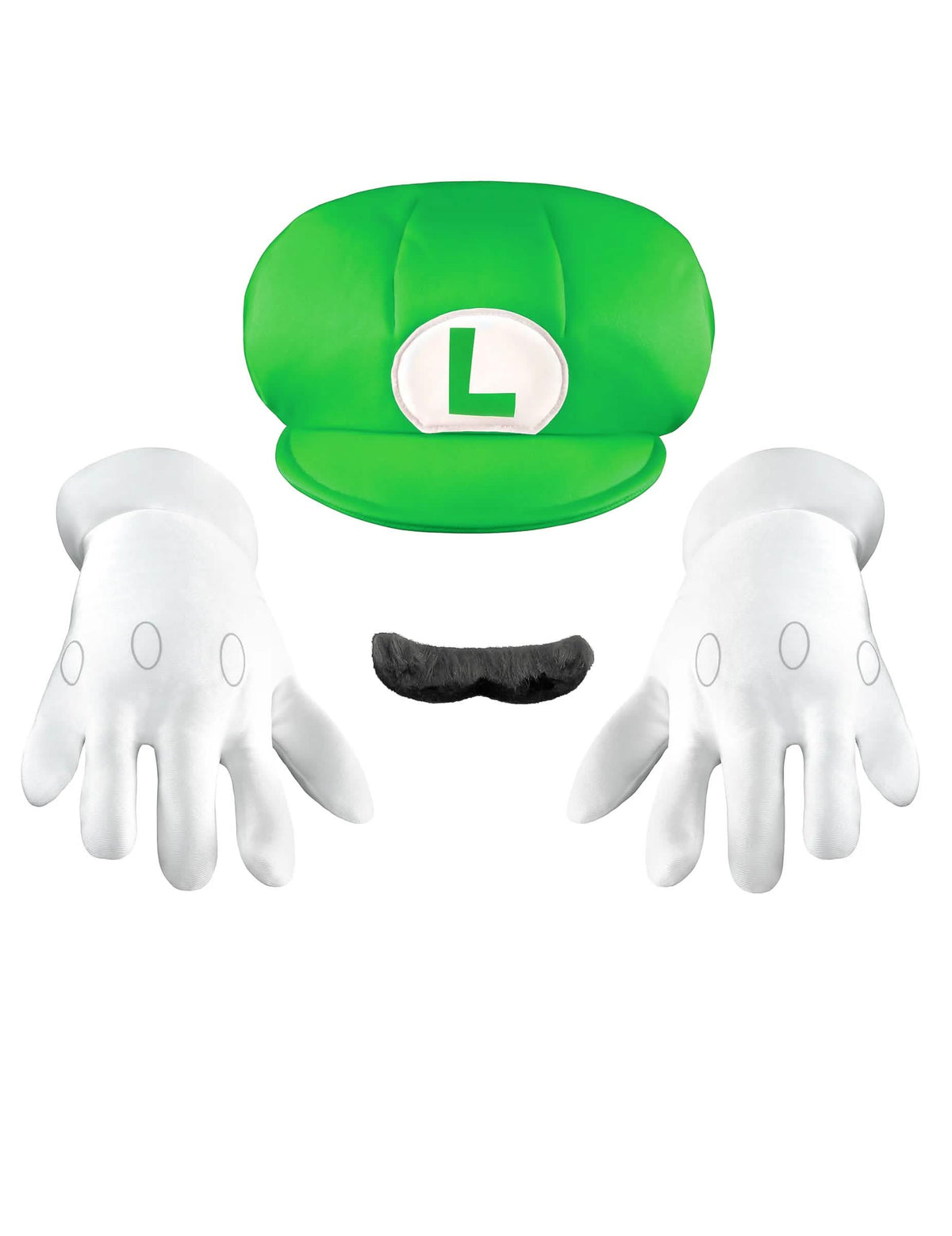 Pregled kape, rukavica i brkova kompleta dodataka Luigi™ za odrasle