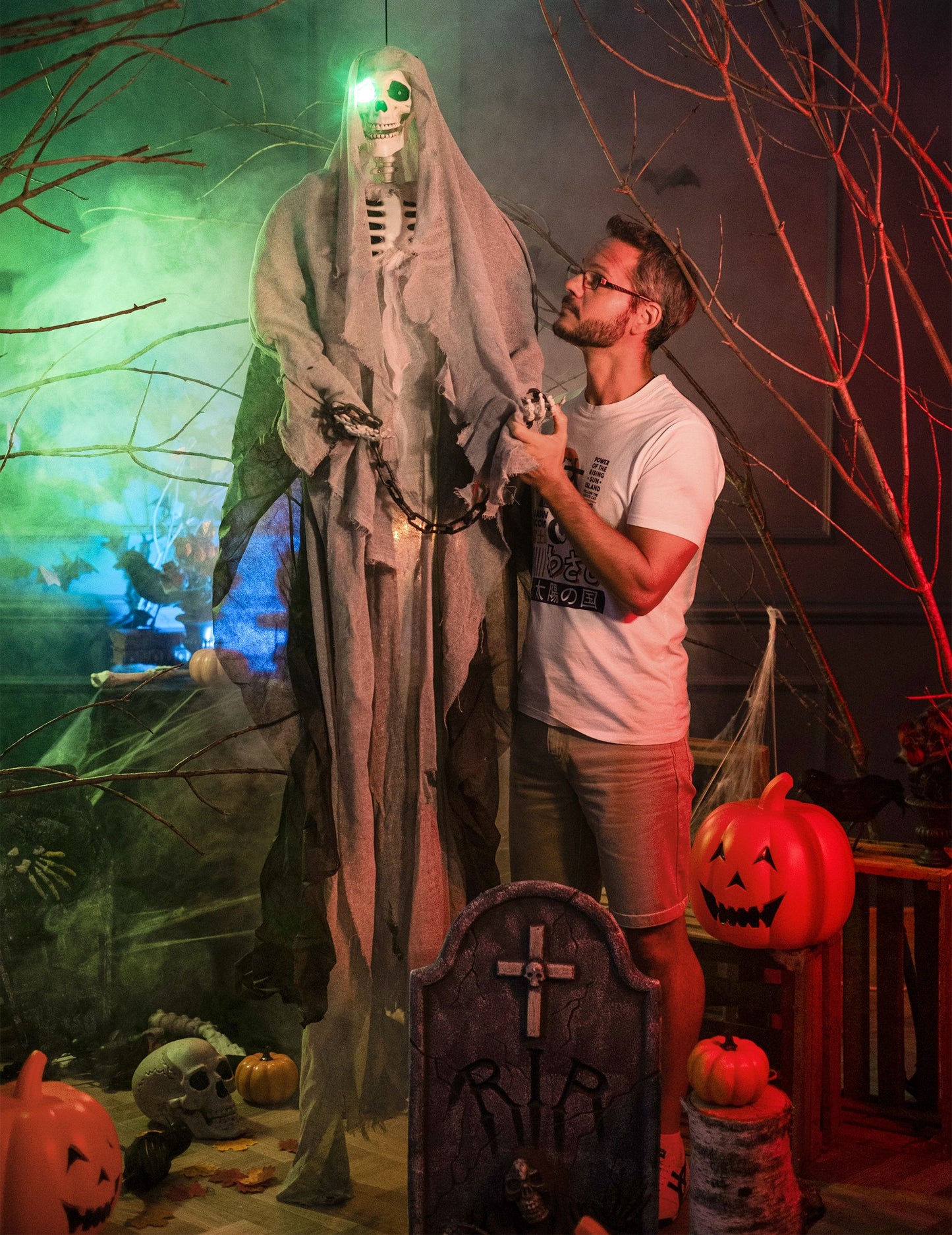 Halloween sivi viseći kostur 180 cm