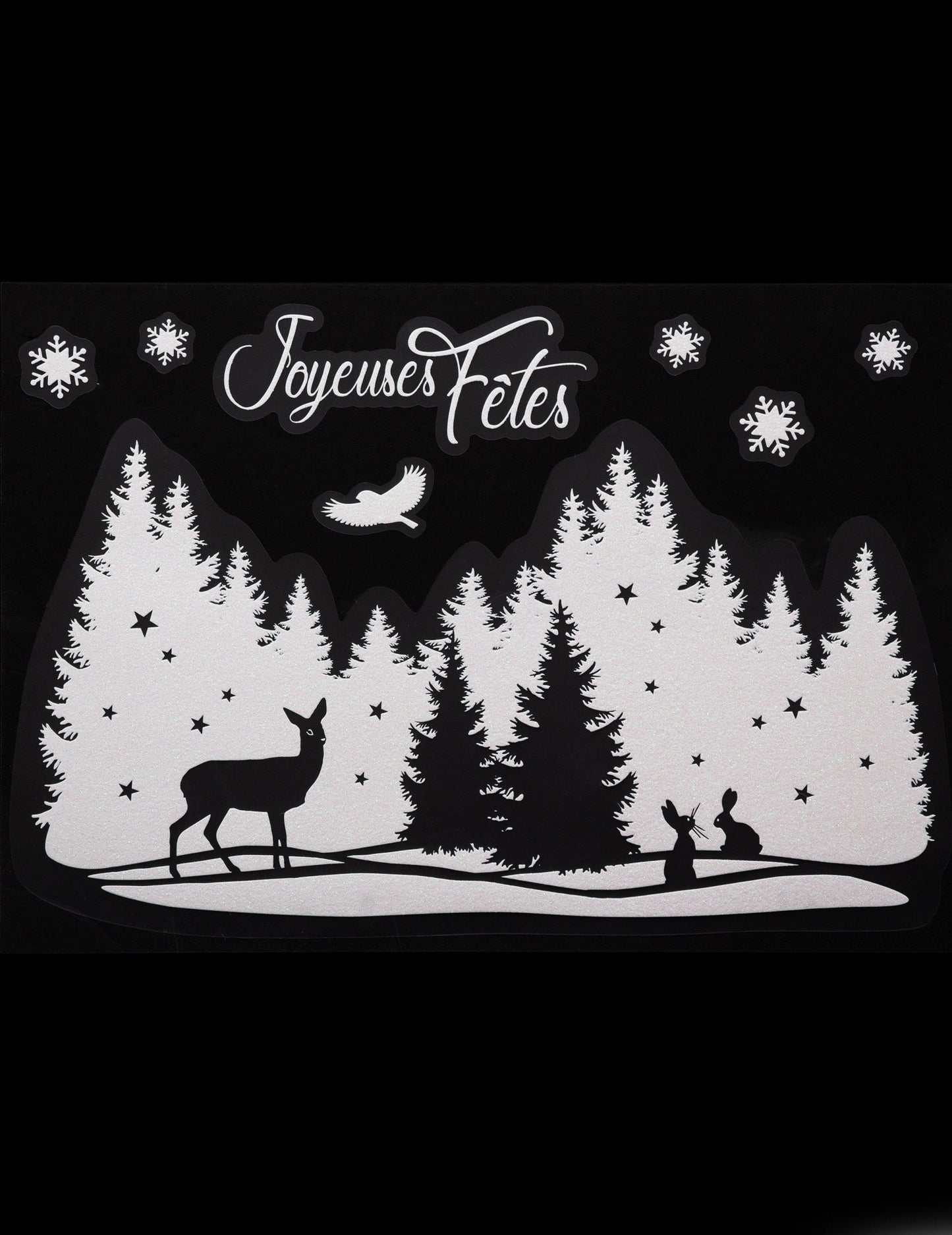 Sticker pour vitre paysage de noël blanc pailleté