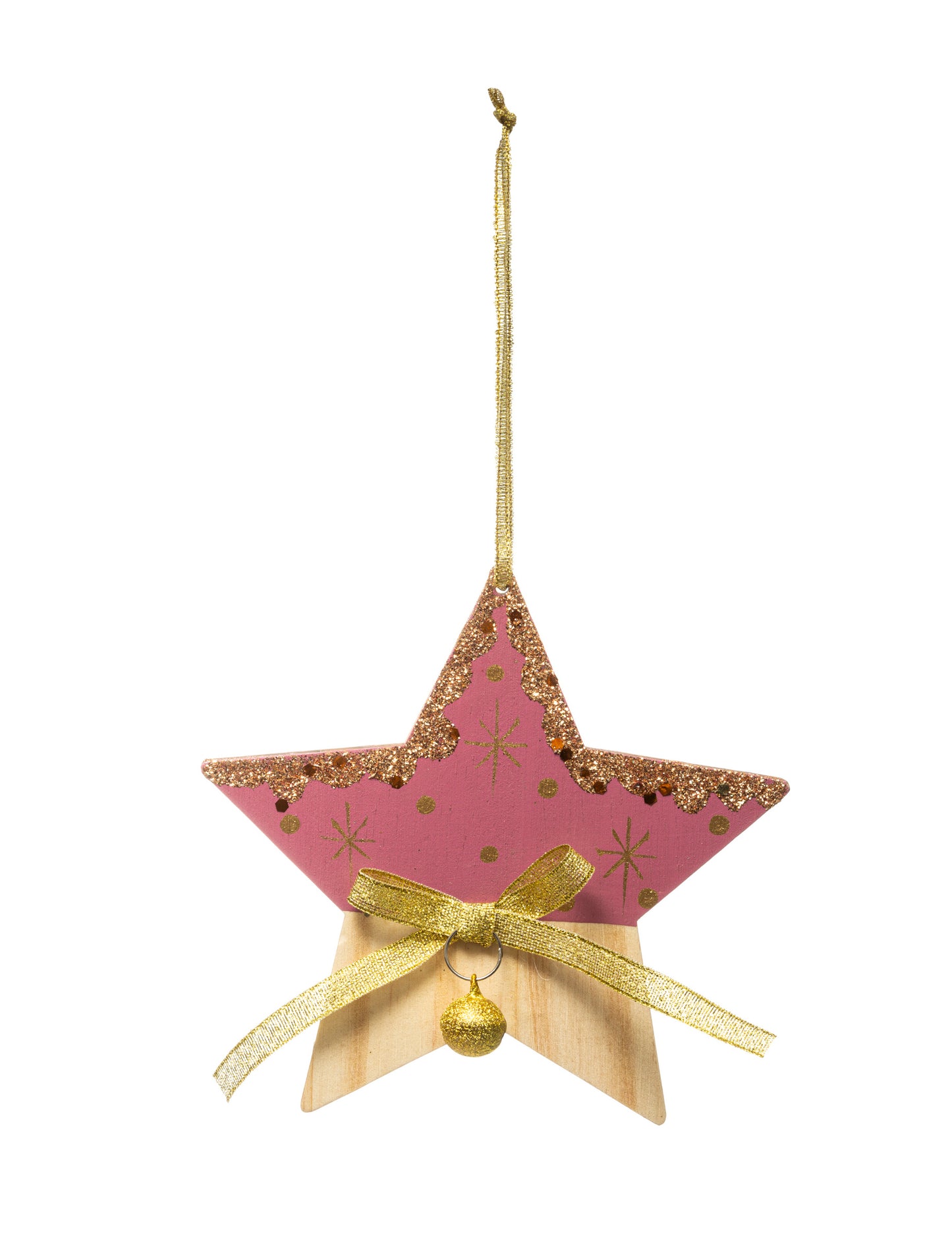Viseća svjetiljka s ružičastom zvijezdom i drvom 20 cm sa zlatnim uzorcima