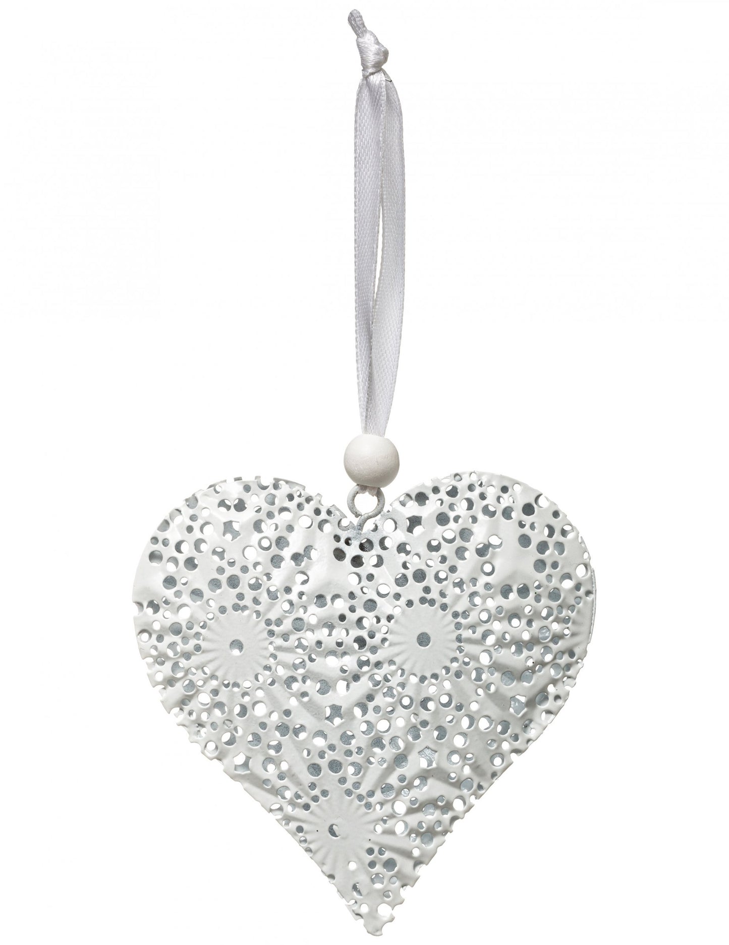 Viseća dekoracija od kovanog željeza u obliku srca, bijela, ukrašena 8 cm