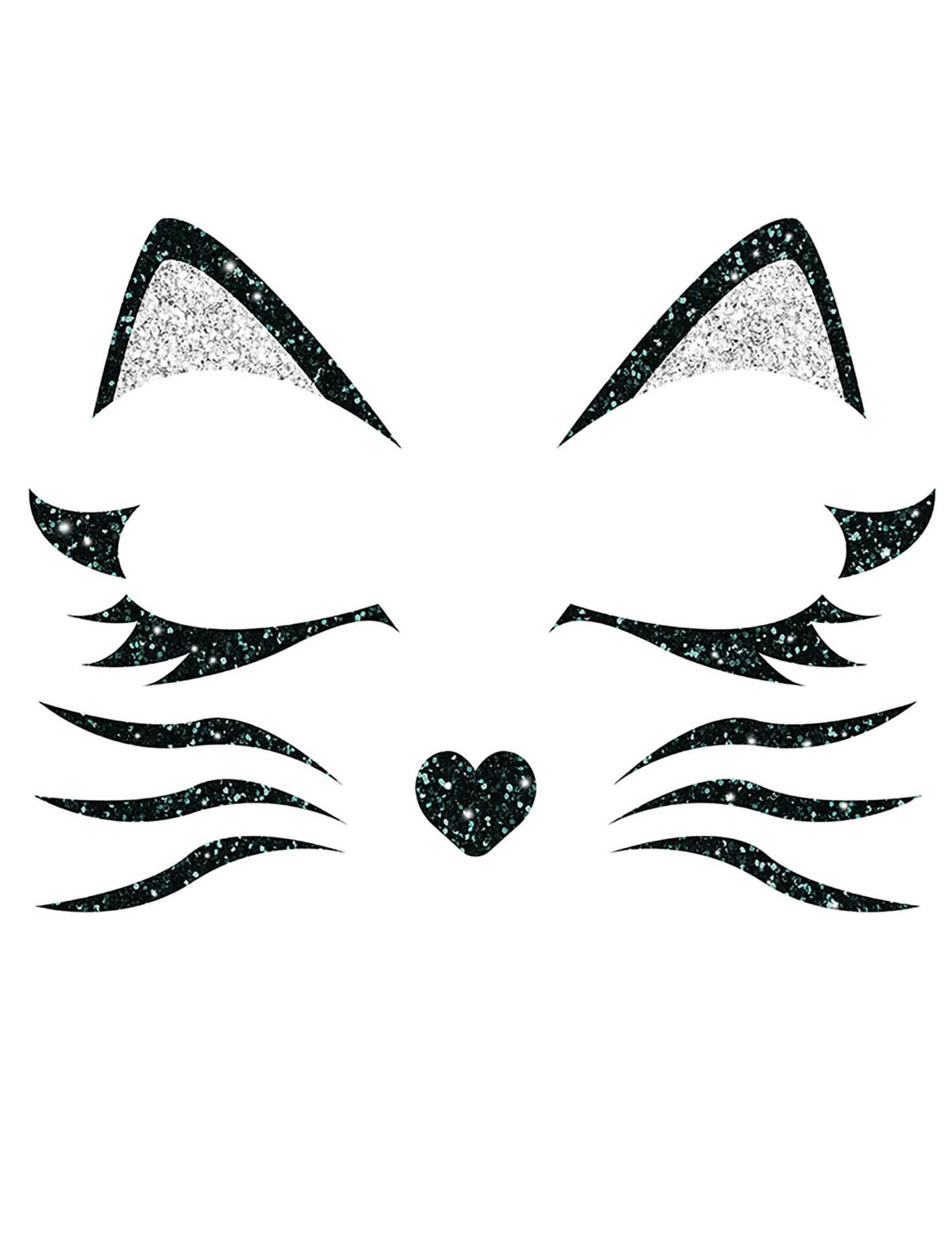 Détail du motif des tatouages pailletés chat pour adulte noir et argent