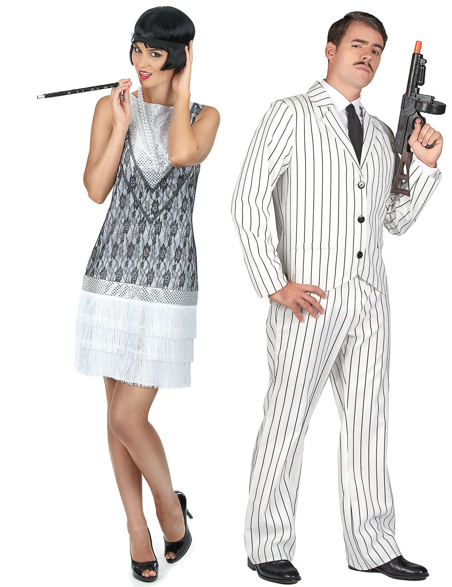 Déguisement de couple gangster blanc et charleston blanche adultes