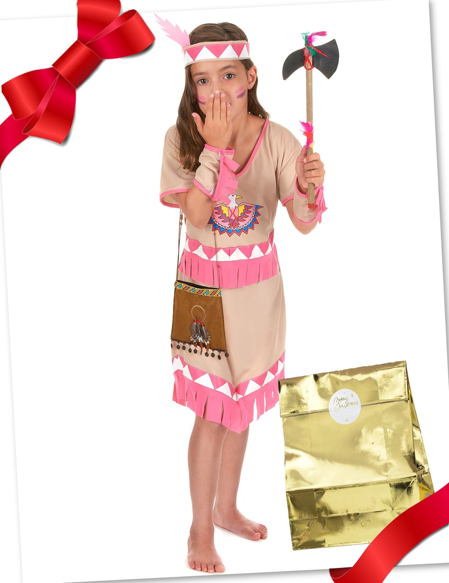 Coffret cadeau déguisement indienne rose avec accessoires fille