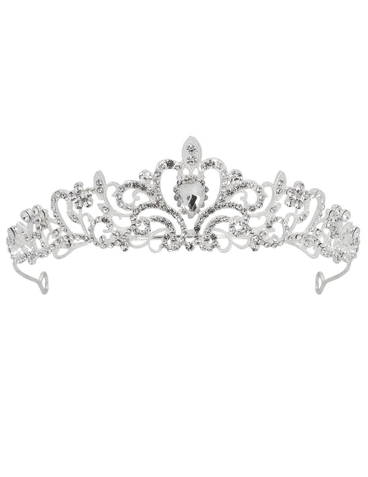 Vue de face de la tiare princesse métallique à strass