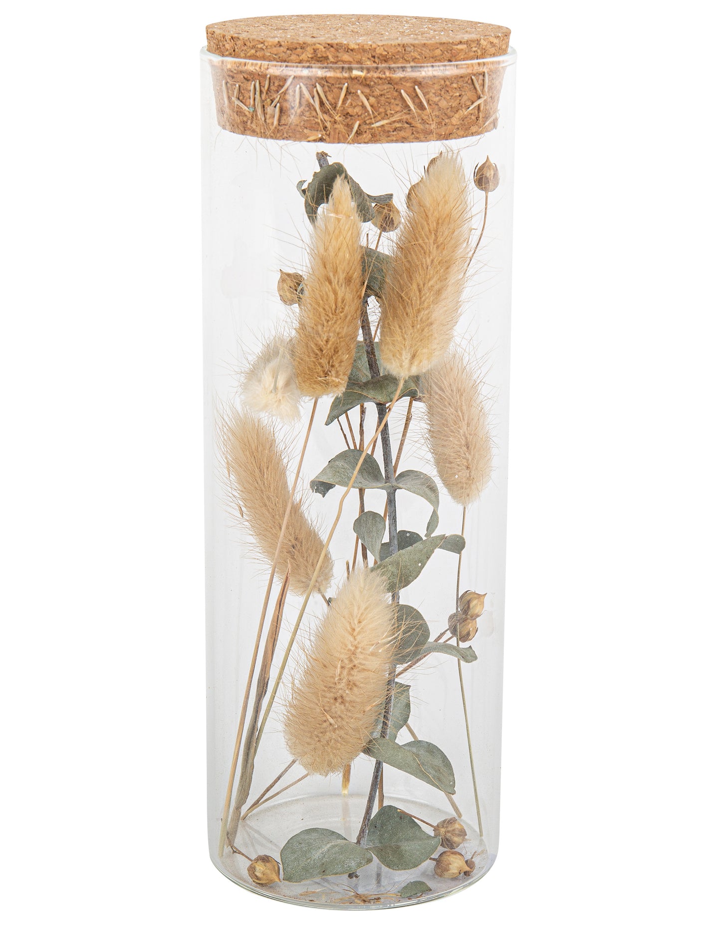 Staklena cijev s pernatim krpama i eukaliptusom 18,5 cm i čep od pluta