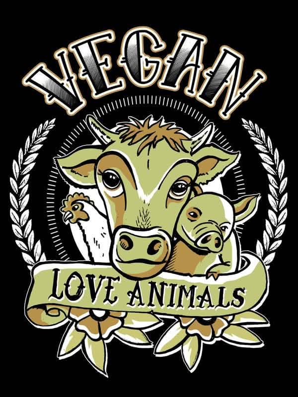 Krupni plan uzorka majice Vegan Love Animals