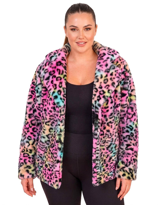 Ženska jakna od pliša s motivom šarenog leoparda