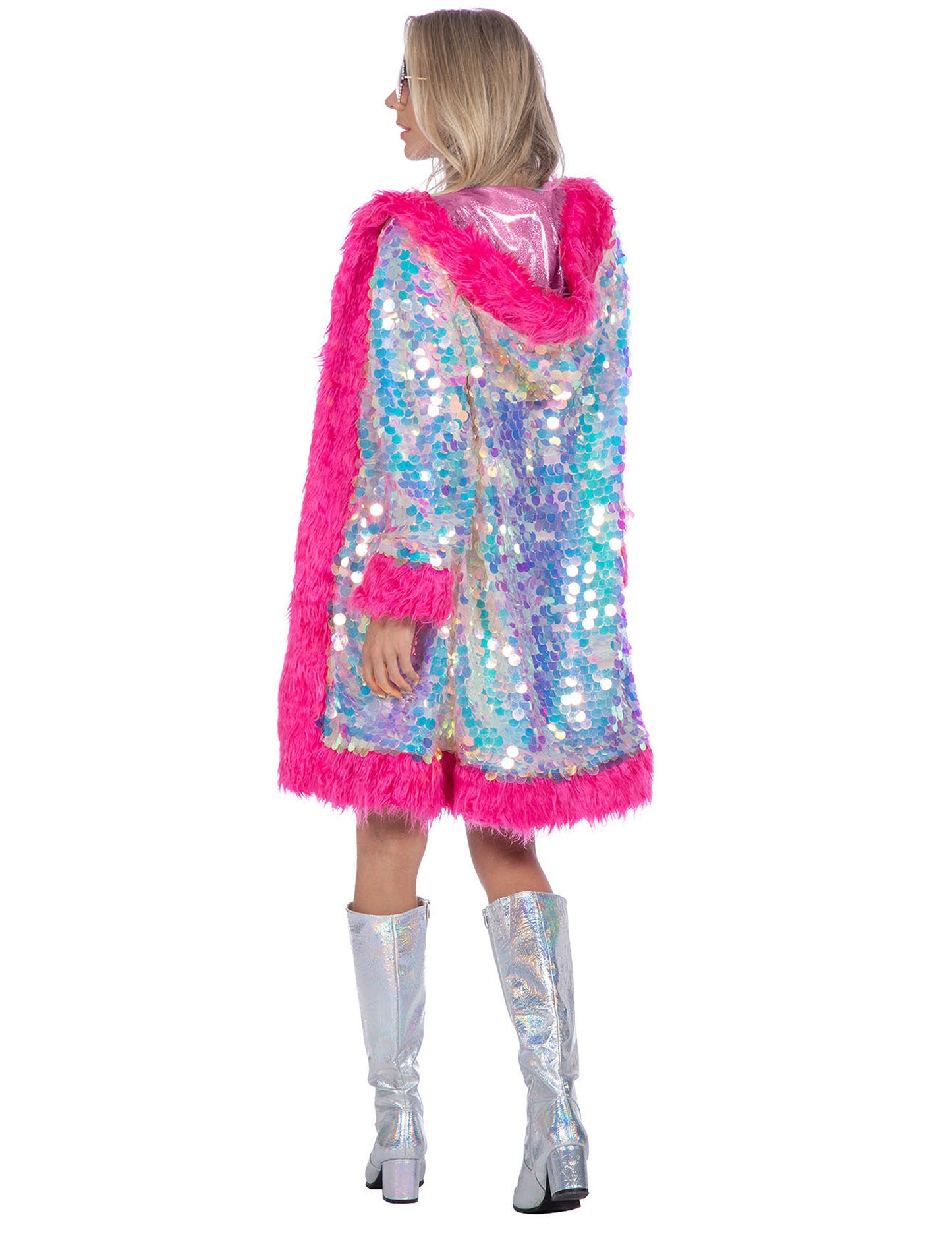 Luksuzna ženska duga jakna s holografskim šljokicama