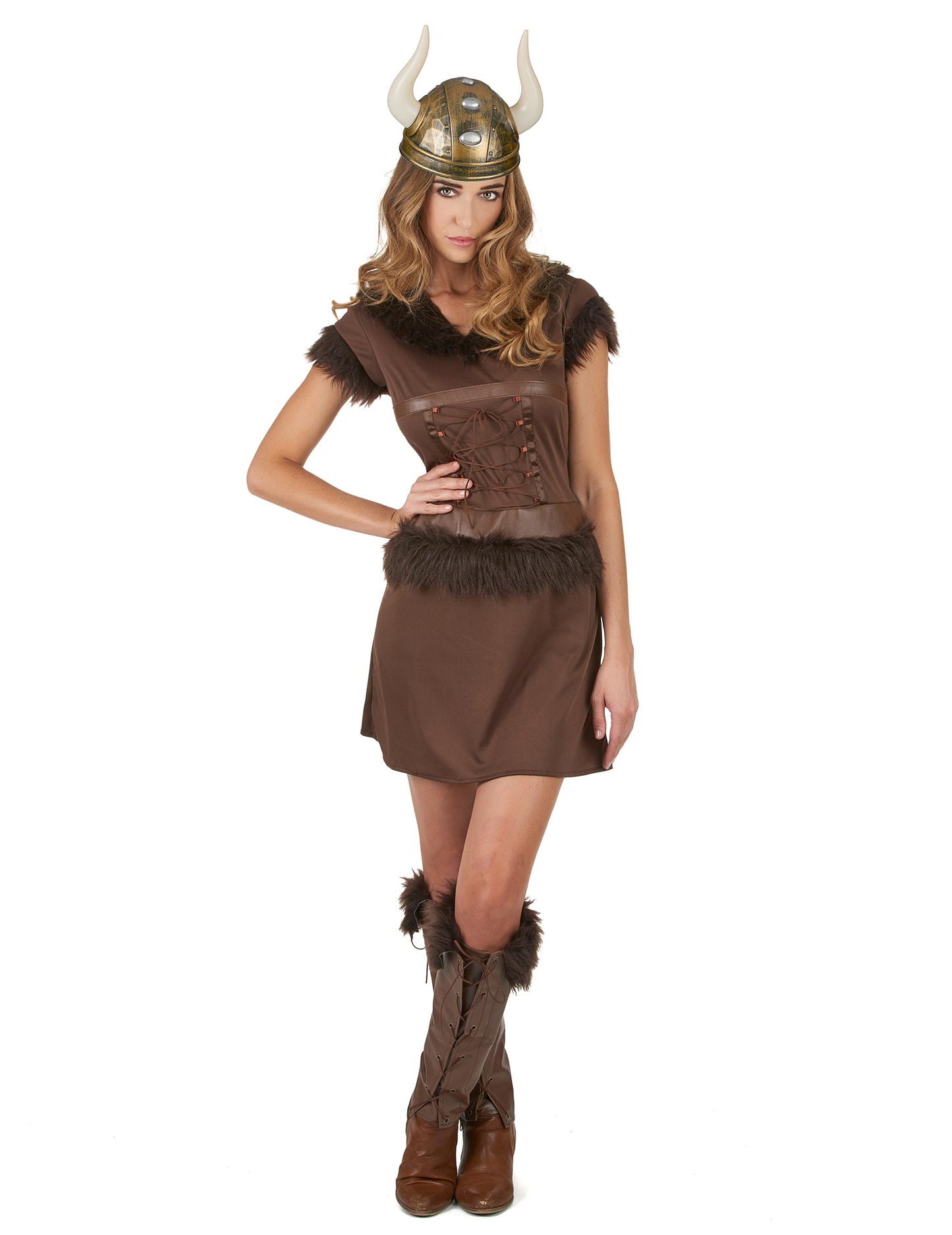 Vue de face du déguisement viking sexy marron