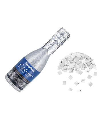 Top za konfete u obliku šampanjca od srebrnog metaliziranog papira 20,5 cm 