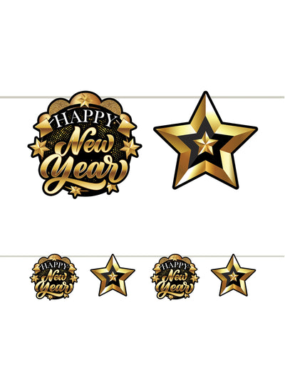 Guirlande en carton Happy New Year pour fête noir et or
