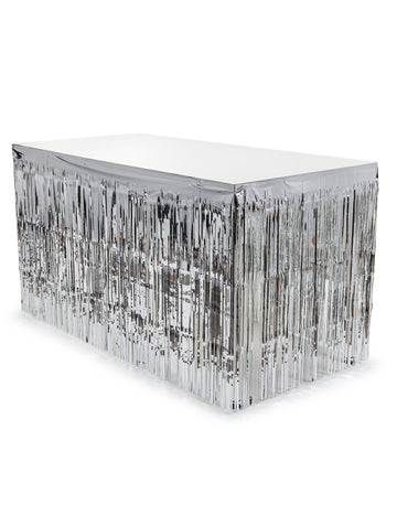 Srebrna stolna suknja s resama 300 x 80 cm 