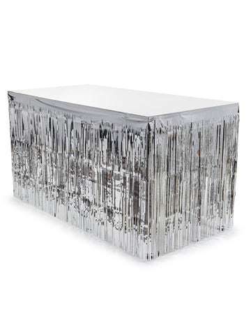Srebrna stolna suknja s resama 300 x 80 cm 