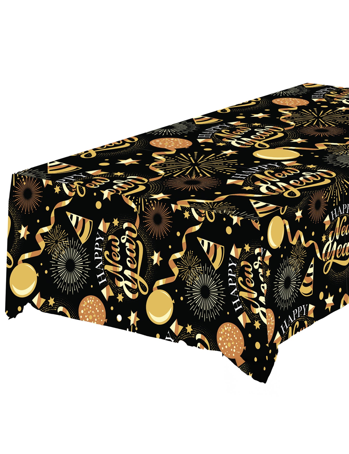 Stolnjak za sretnu novu godinu crno-zlatni 1,37 x 2,74 m