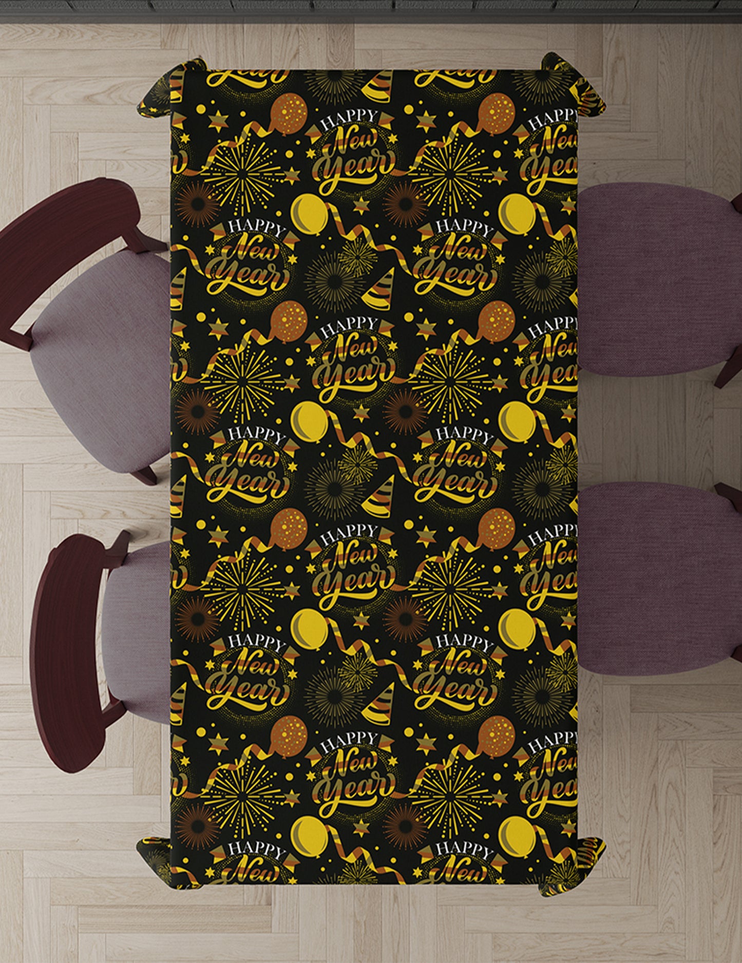 Stolnjak za sretnu novu godinu crno-zlatni 1,37 x 2,74 m