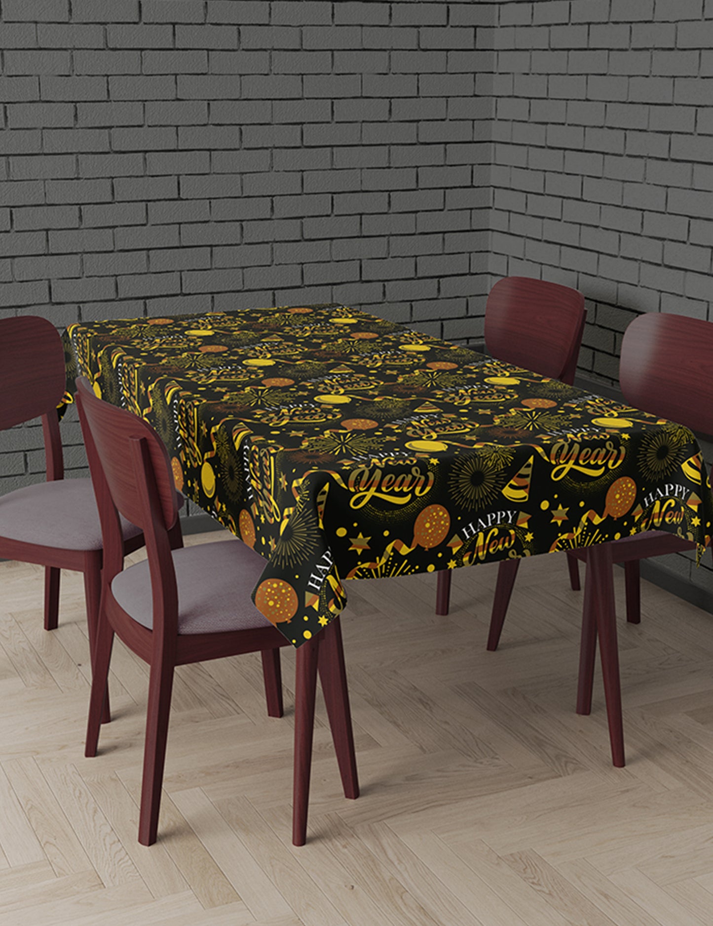 Stolnjak za sretnu novu godinu crno-zlatni 1,37 x 2,74 m