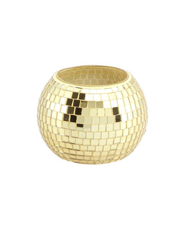 Zlatni stakleni svijećnjak s facetama, kugla, 8 x 7 cm 