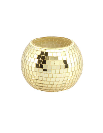 Zlatni stakleni svijećnjak s facetama, kugla, 8 x 7 cm 
