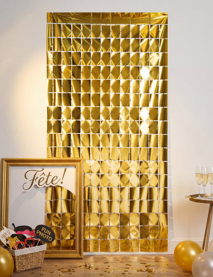Zlatna zavjesa s kvadratima 100 x 200 cm 