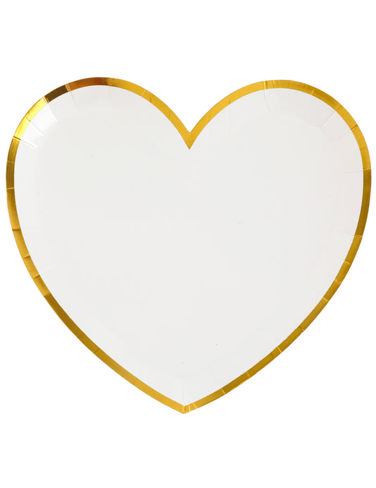 Assiettes en carton cœur pour baptême et fête blanc et or