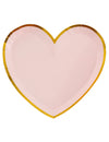 Vue de dessus des assiettes en carton cœur rose et or