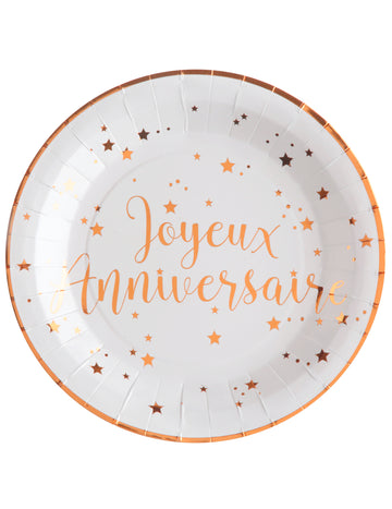 10 kartonskih tanjura za sretan rođendan u ružičasto-zlatnoj boji 22,5 cm bijele zvijezde