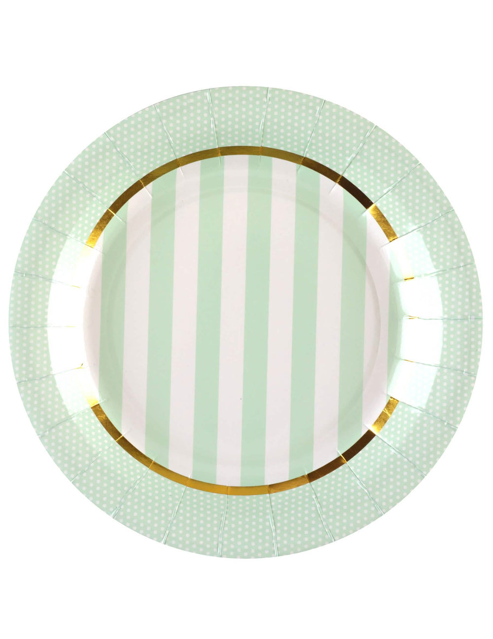 Kartonski tanjuri za baby shower, menta, s prugama i točkicama s zlatnim rubom