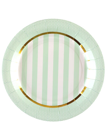10 papirnatih tanjura za baby shower u boji mente 23 cm prugast