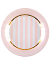 Assiettes en carton baby shower pour fête roses à rayures et pois avec bordure dorée